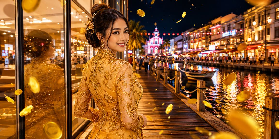 A Melaka user in kebaya receiving a jaguar3 slot bonus rebate